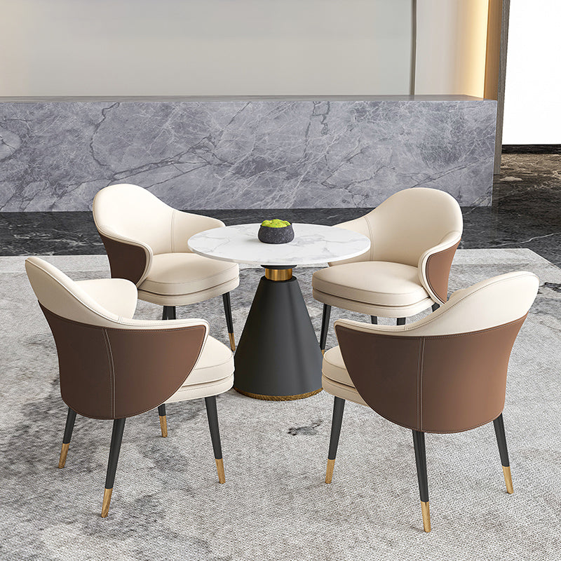 Round Pedestal Dining Set 1/4/5 Pieces Stone Top Modern Dinette Set in White