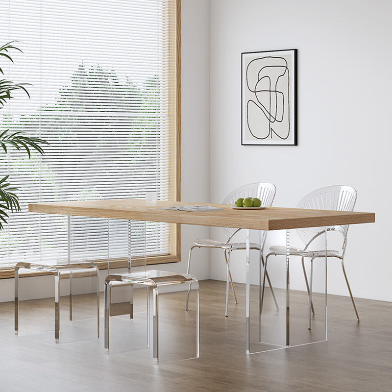 Modern Dining Room Set 1/2/5 Pcs Solid Wood Top Table with Acrylic Chairs