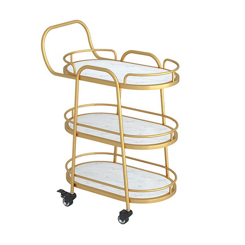 Contemporary Oval Metal Prep Table 33.46"H Rolling Prep Table for Dining Room