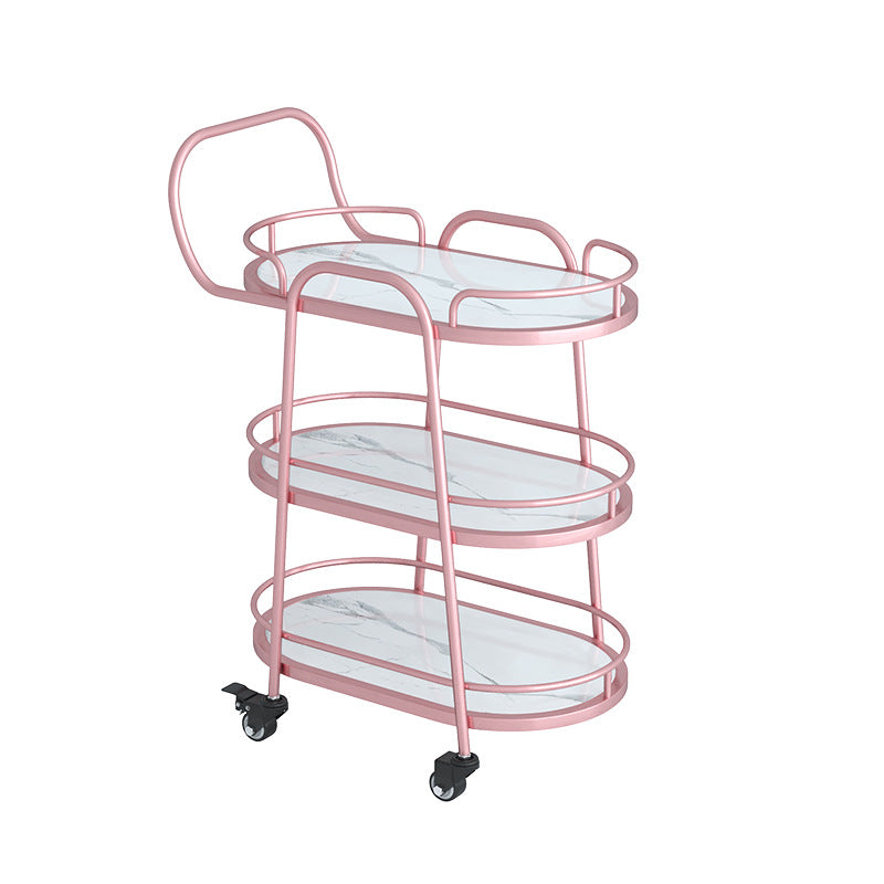 Contemporary Oval Metal Prep Table 33.46"H Rolling Prep Table for Dining Room