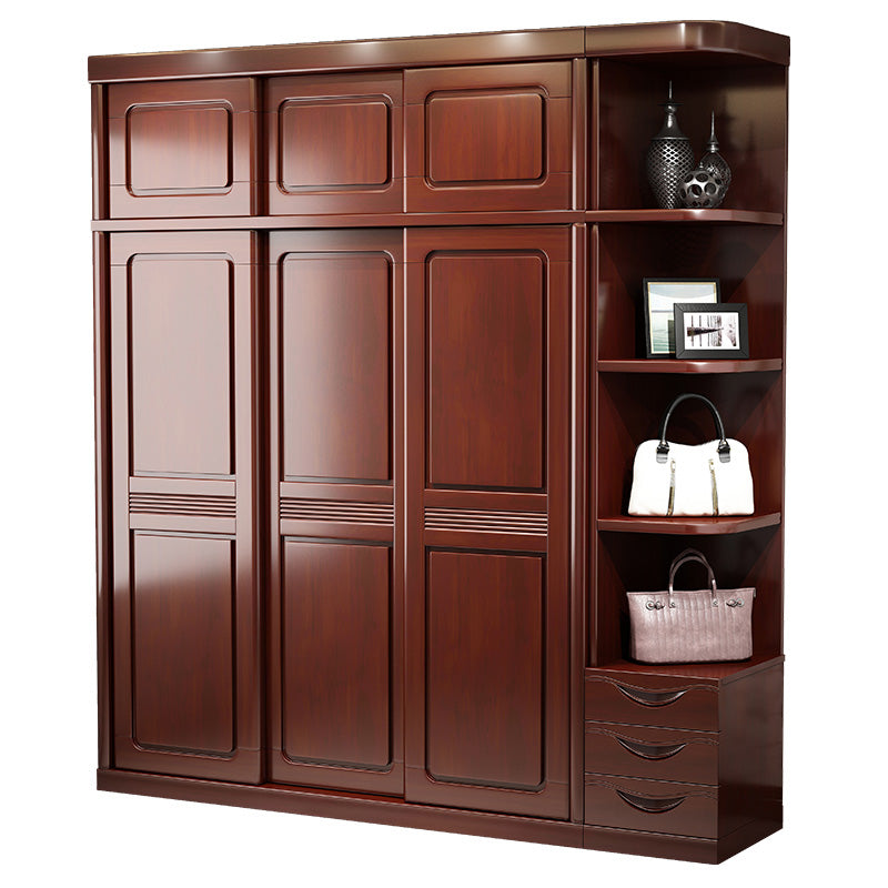 Traditional Wardrobe Cabinet Rubberwood Brown Wardrobe Armoire