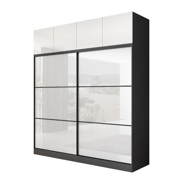 White and Black Wardrobe Armoire Engineered Wood Wardrobe Closet
