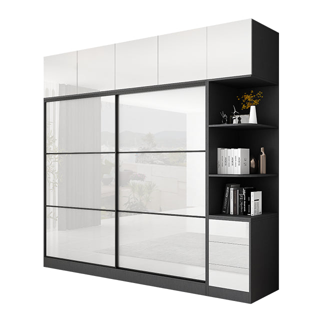 White and Black Wardrobe Armoire Engineered Wood Wardrobe Closet