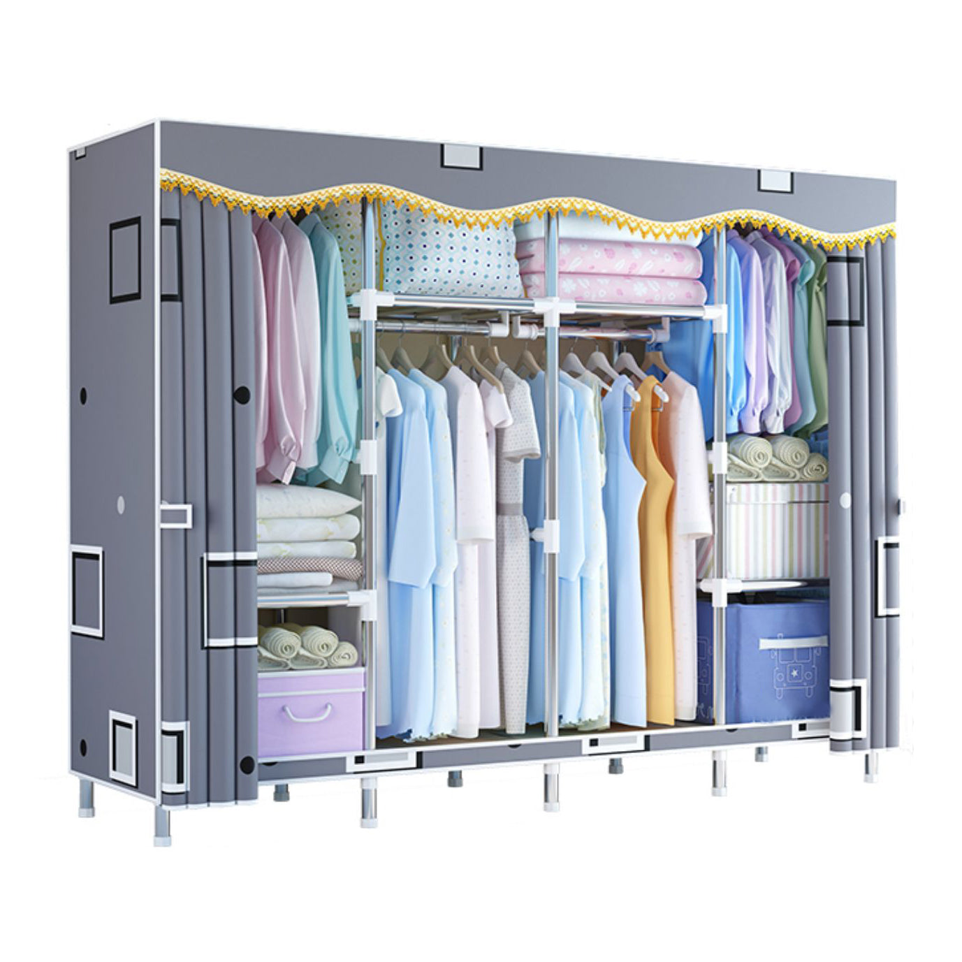 Modern Style Wardrobe Metal Bedroom Wardrobe Closet with Cloth Rod
