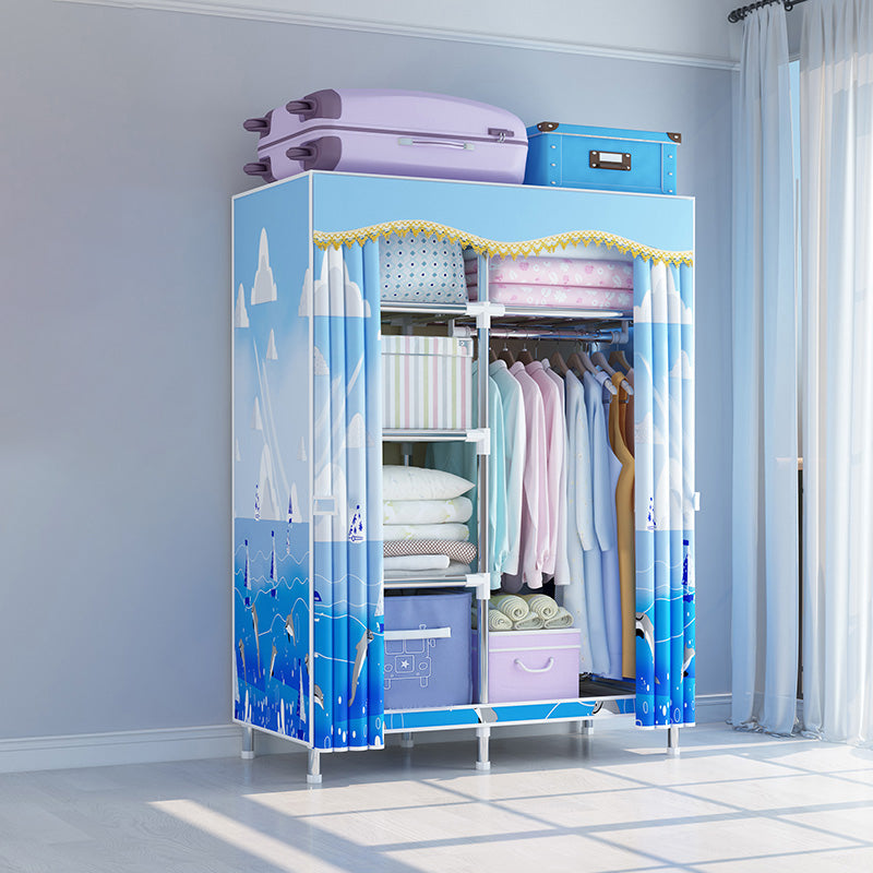 Modern Style Wardrobe Metal Bedroom Wardrobe Closet with Cloth Rod