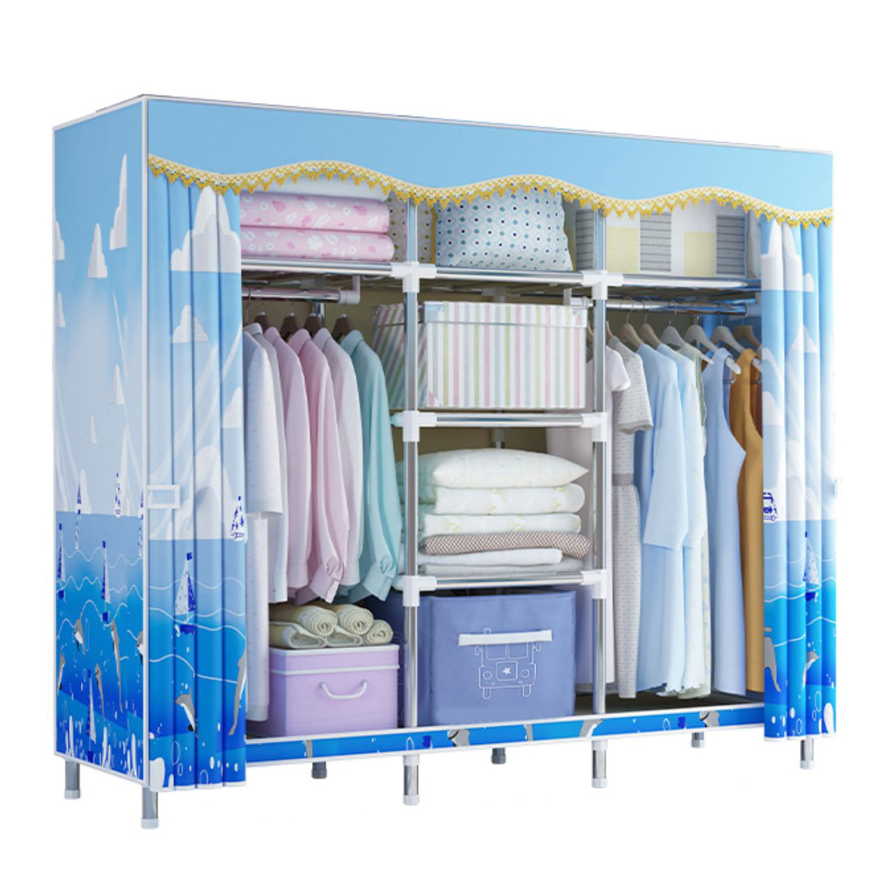 Modern Style Wardrobe Metal Bedroom Wardrobe Closet with Cloth Rod
