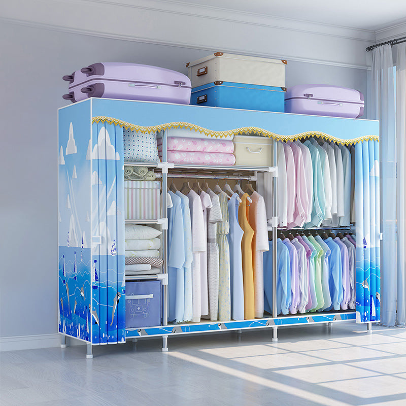 Modern Style Wardrobe Metal Bedroom Wardrobe Closet with Cloth Rod