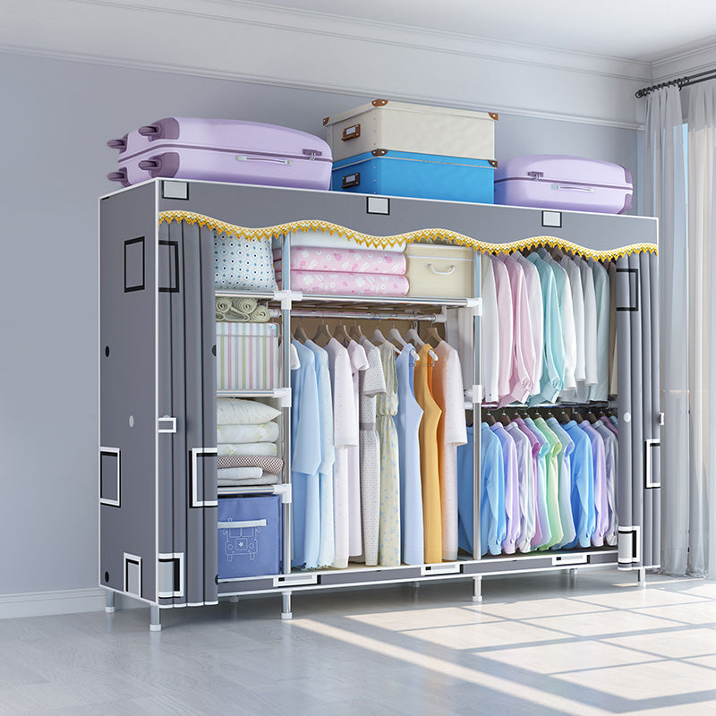 Modern Style Wardrobe Metal Bedroom Wardrobe Closet with Cloth Rod