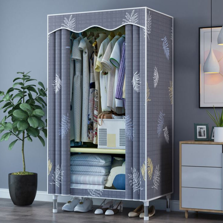 Modern Style Wardrobe Metal 1-Door Wardrobe Closet with Cloth Rod