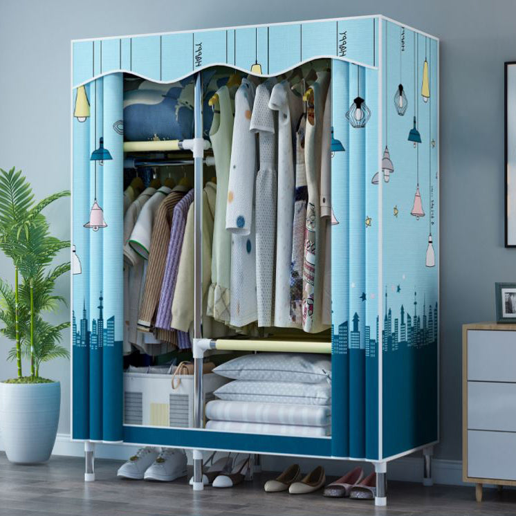 Modern Style Wardrobe Metal 1-Door Wardrobe Closet with Cloth Rod