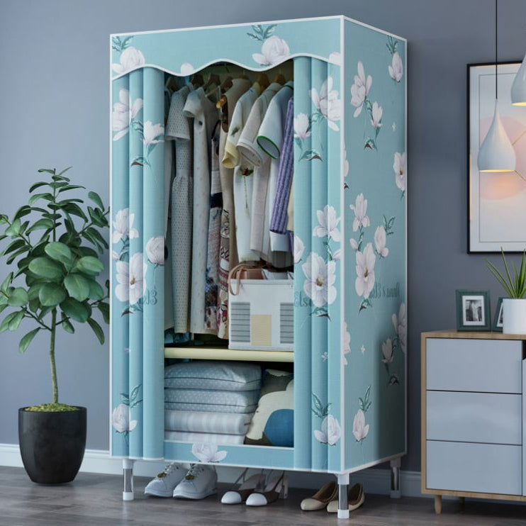 Modern Style Wardrobe Metal 1-Door Wardrobe Closet with Cloth Rod