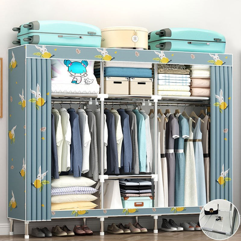 Contemporary Wardrobe Metal 1-Door Wardrobe Closet with Cloth Rod