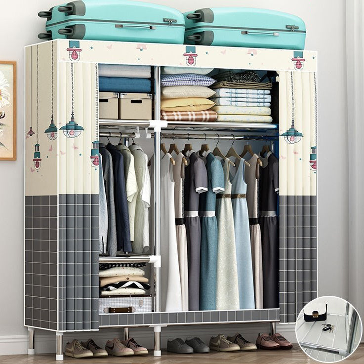 Contemporary Wardrobe Metal 1-Door Wardrobe Closet with Cloth Rod