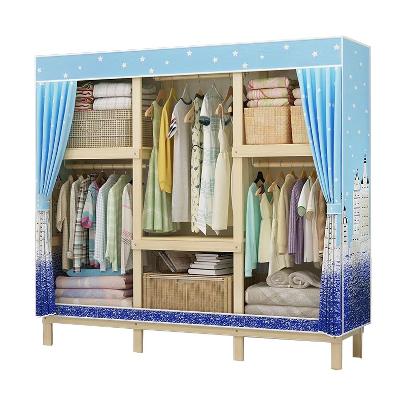 Contemporary Style Wardrobe Solid Wood 1-Door Wardrobe Closet with Cloth Rod