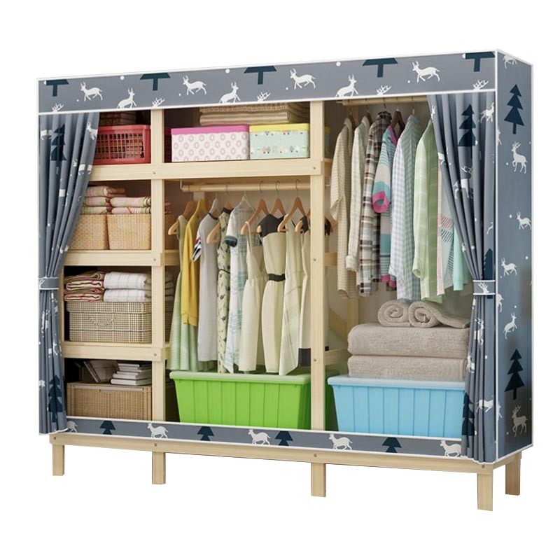 Contemporary Style Wardrobe Solid Wood 1-Door Wardrobe Closet with Cloth Rod