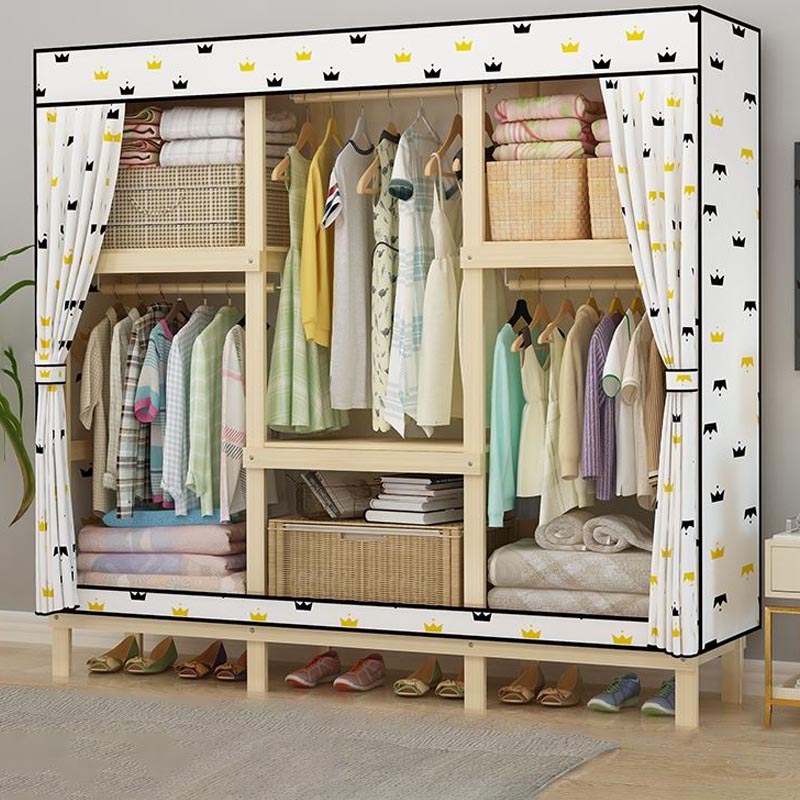 Contemporary Style Wardrobe Solid Wood 1-Door Wardrobe Closet with Cloth Rod