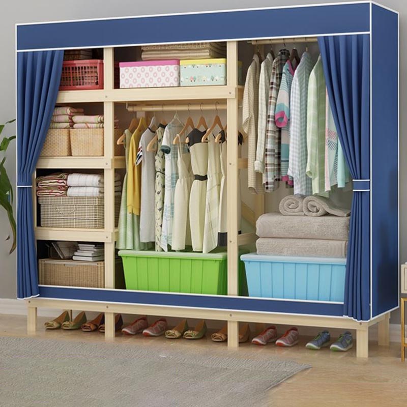 Contemporary Style Wardrobe Solid Wood 1-Door Wardrobe Closet with Cloth Rod