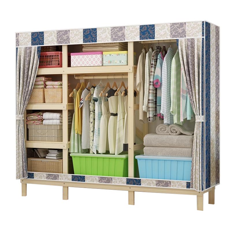 Contemporary Style Wardrobe Solid Wood 1-Door Wardrobe Closet with Cloth Rod