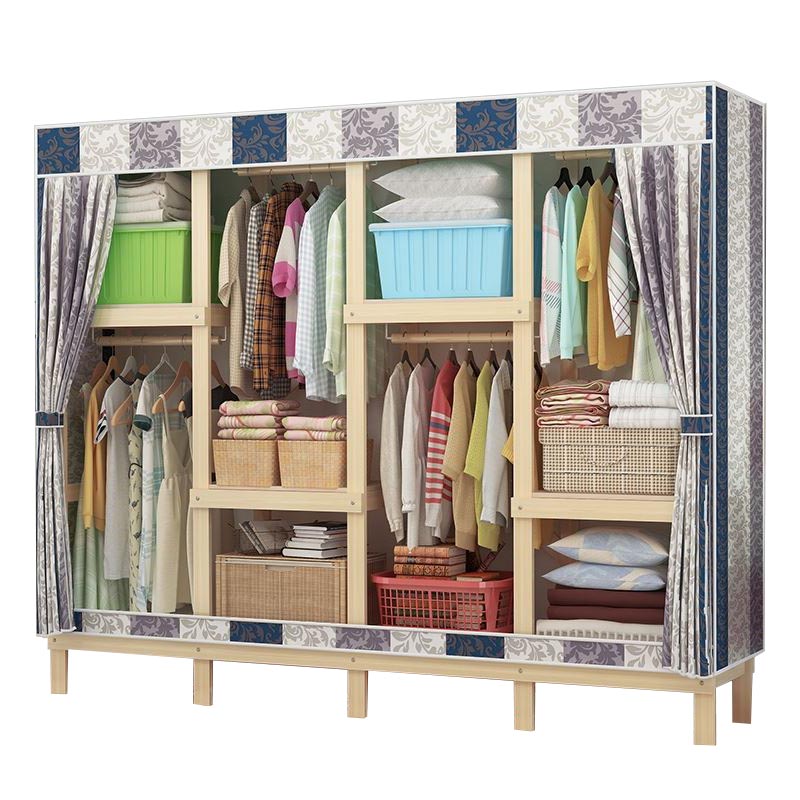 Contemporary Style Wardrobe Solid Wood 1-Door Wardrobe Closet with Cloth Rod