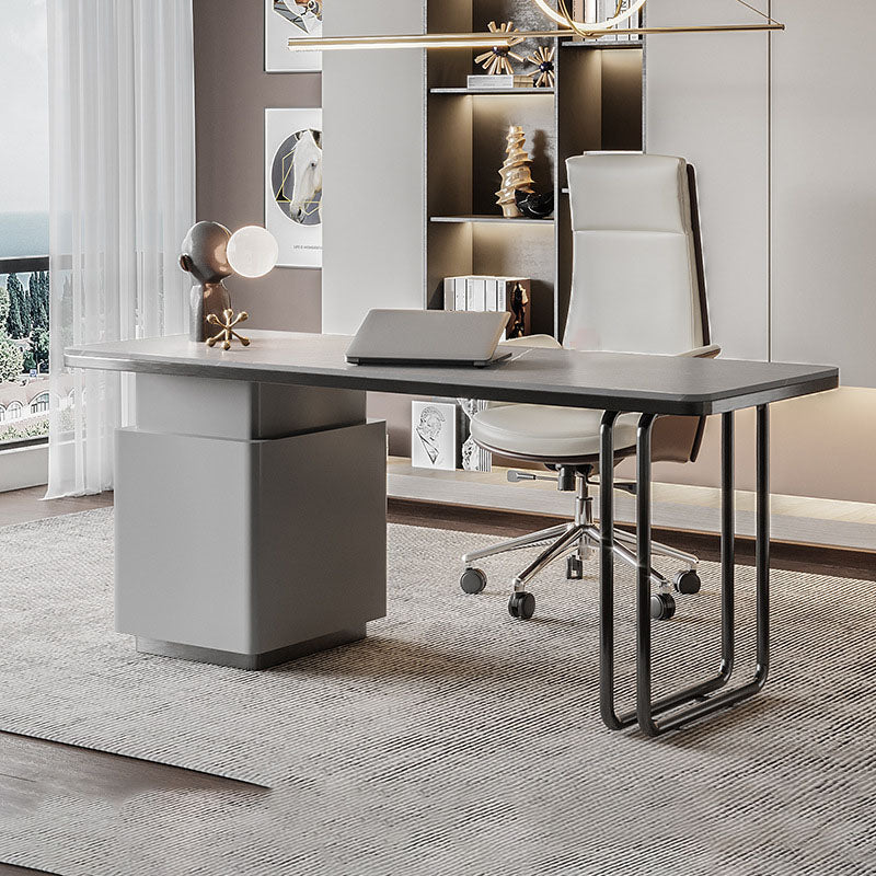 Curved Executive Desk Glam Office Desk with 3 Storage Drawers