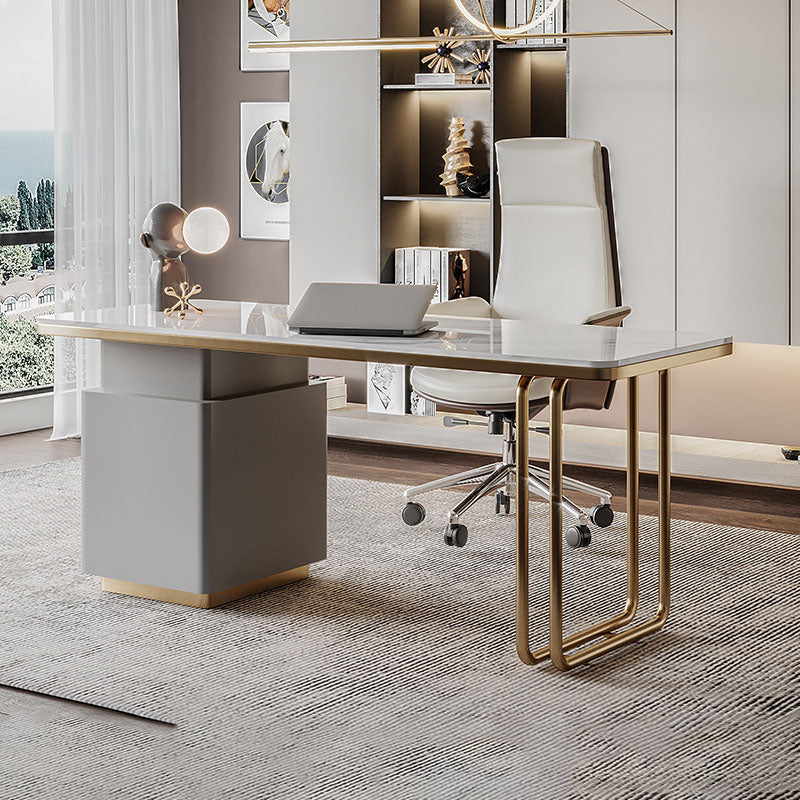 Curved Executive Desk Glam Office Desk with 3 Storage Drawers