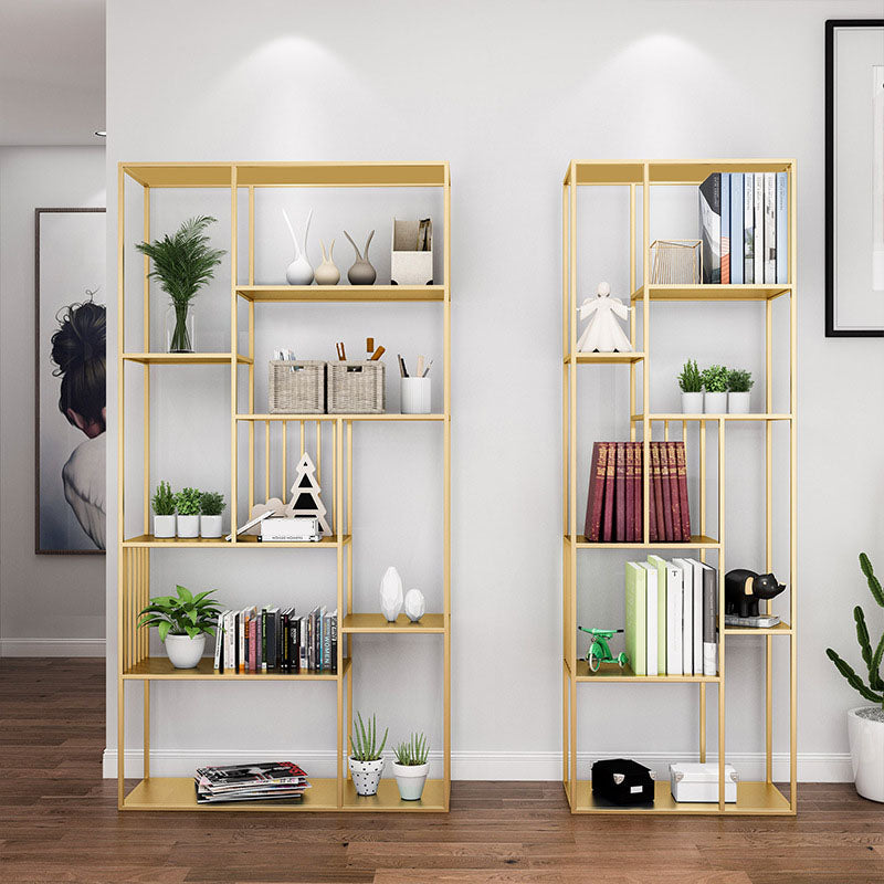 Modern Metal Bookshelf Etagere Open Shelf Bookcase in Burnish-70.8" H x 11.8" W