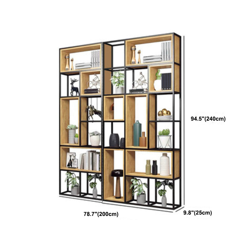 Contemporary Metal and Wooden Shelf Bookcase Open Bookcase for Office