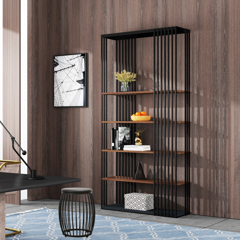 Contemporary Metal and Wooden Shelf Open Shelf Bookcase with Shelves