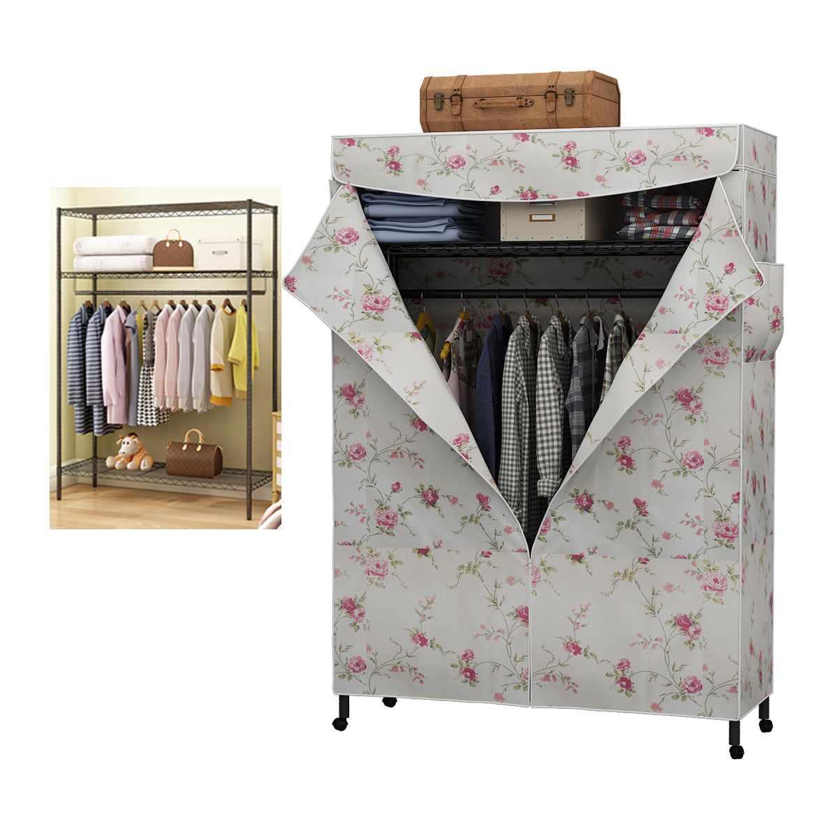 Contemporary Style Wardrobe Metal Adjustable Shelves Wardrobe Closet