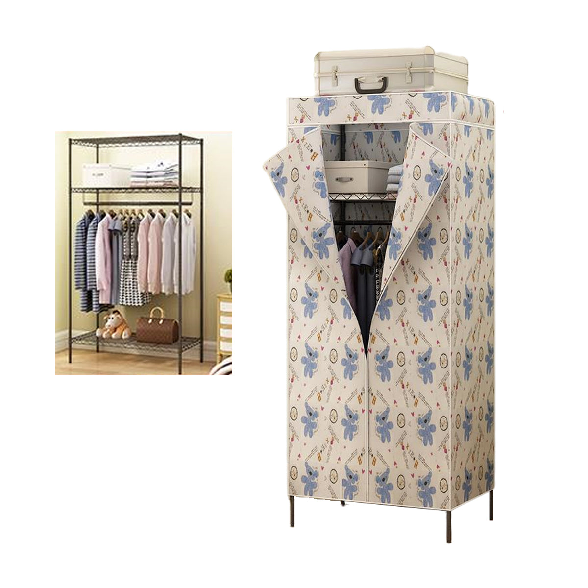 Contemporary Style Wardrobe Metal Adjustable Shelves Wardrobe Closet