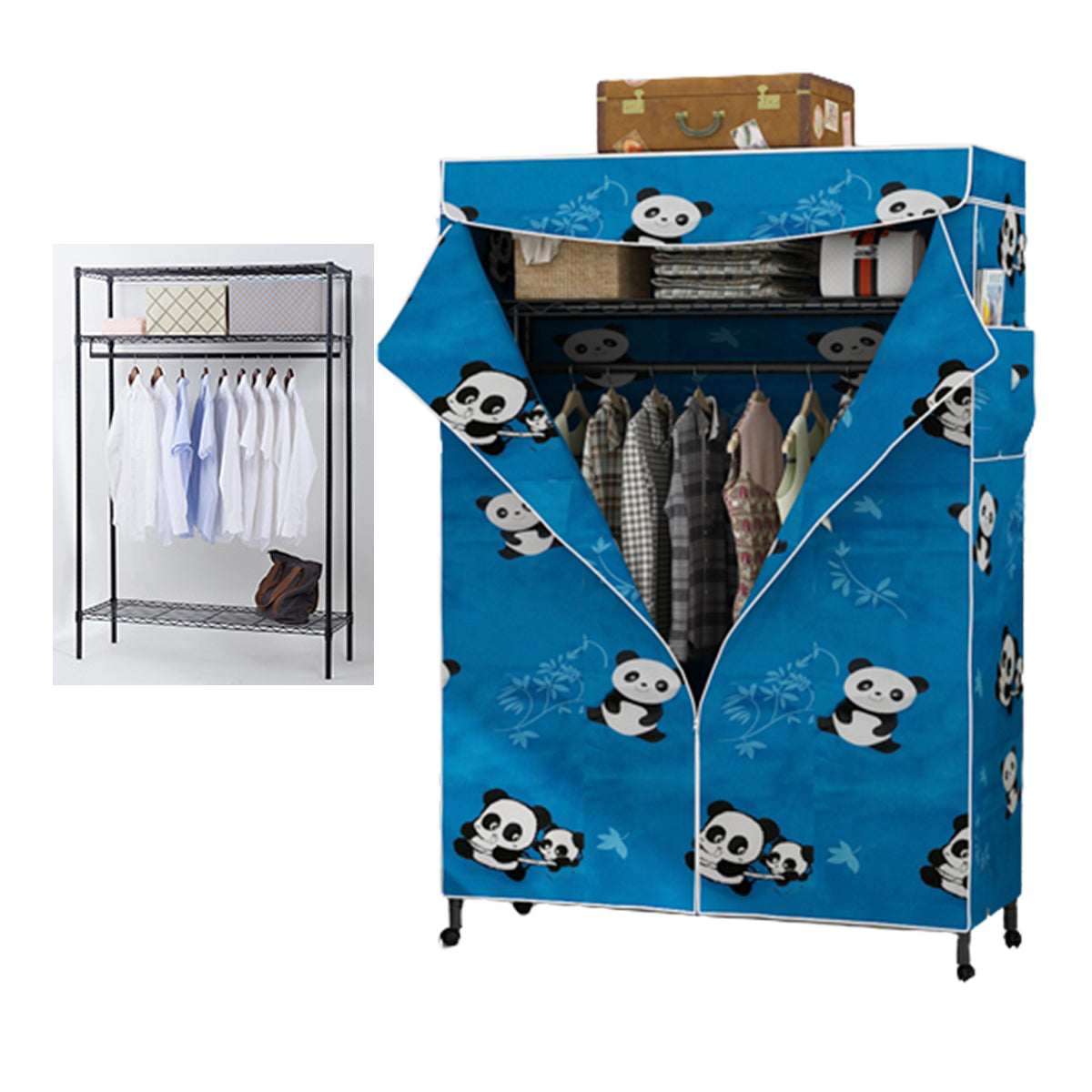 Contemporary Style Wardrobe Metal Adjustable Shelves Wardrobe Closet