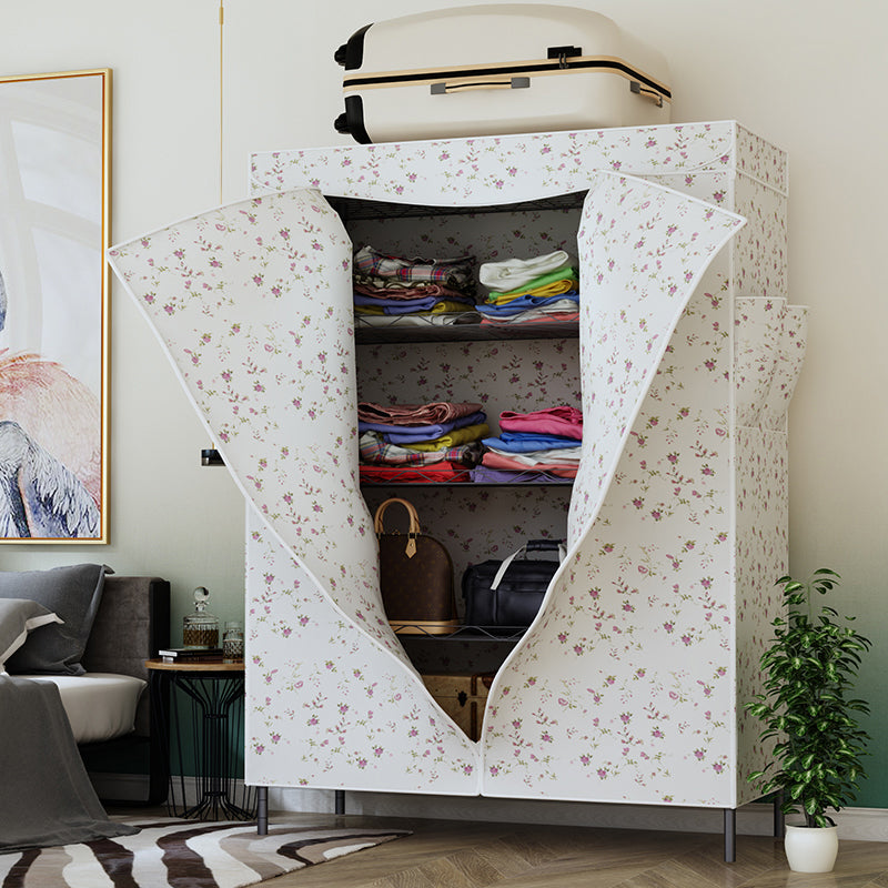 Modern Style Non-Hanging Armoire 4-Shelf Metal Wardrobe Closet