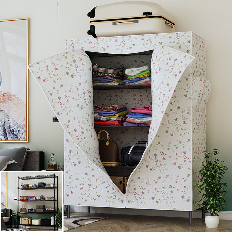 Modern Style Non-Hanging Armoire 4-Shelf Metal Wardrobe Closet