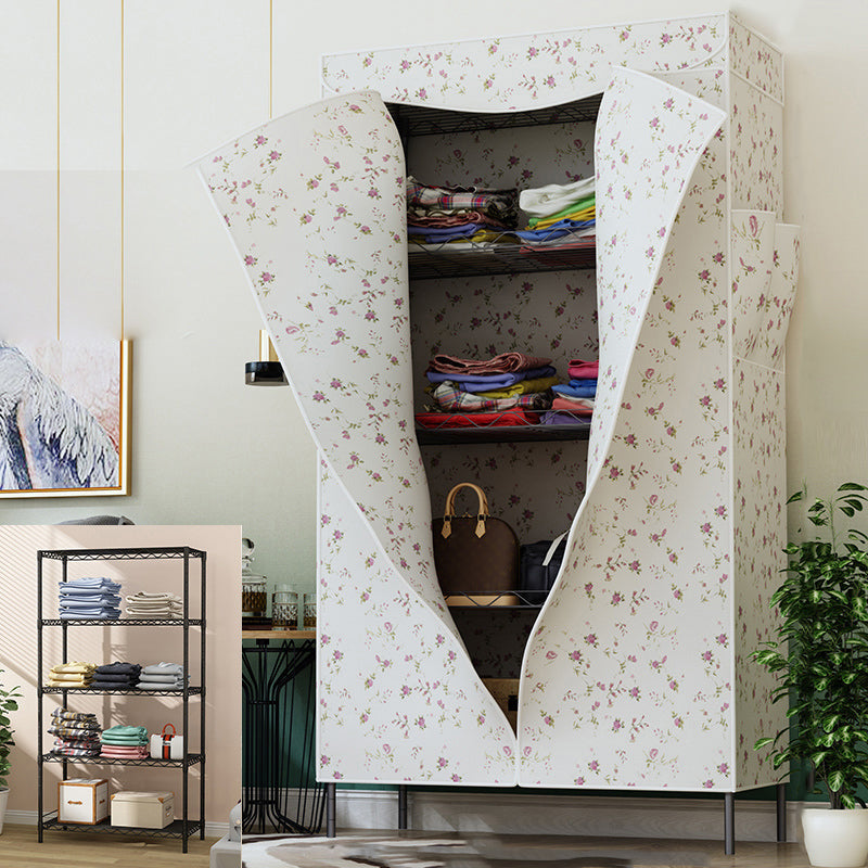 Modern Style Non-Hanging Armoire 4-Shelf Metal Wardrobe Closet
