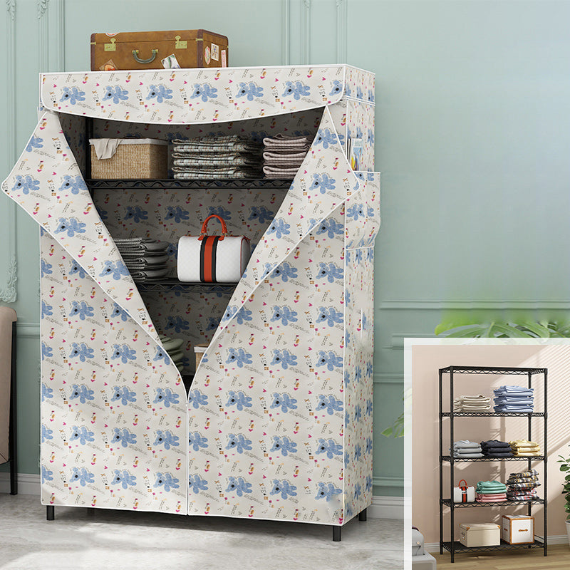 Modern Style Non-Hanging Armoire 4-Shelf Metal Wardrobe Closet