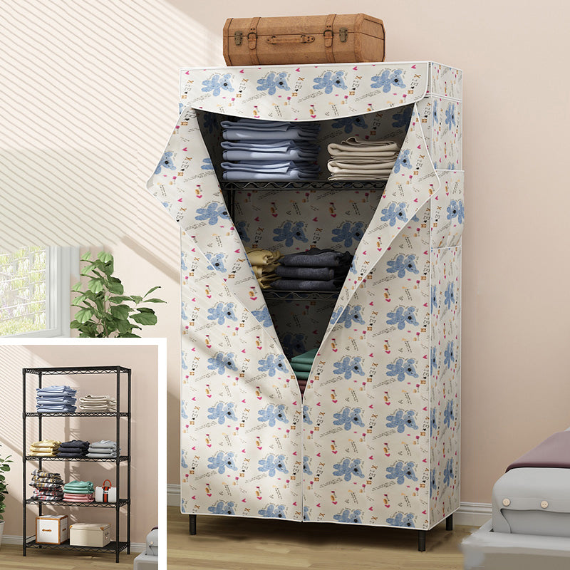 Modern Style Non-Hanging Armoire 4-Shelf Metal Wardrobe Closet