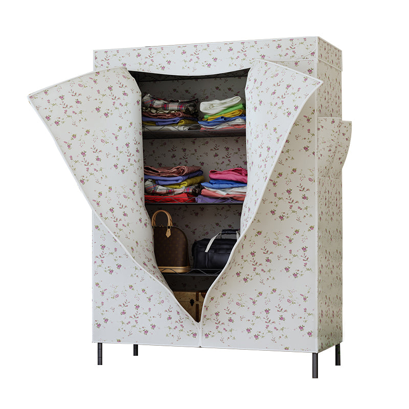 Modern Style Non-Hanging Armoire 4-Shelf Metal Wardrobe Closet