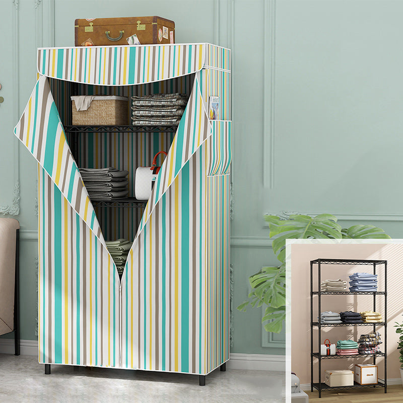 Modern Style Non-Hanging Armoire 4-Shelf Metal Wardrobe Closet