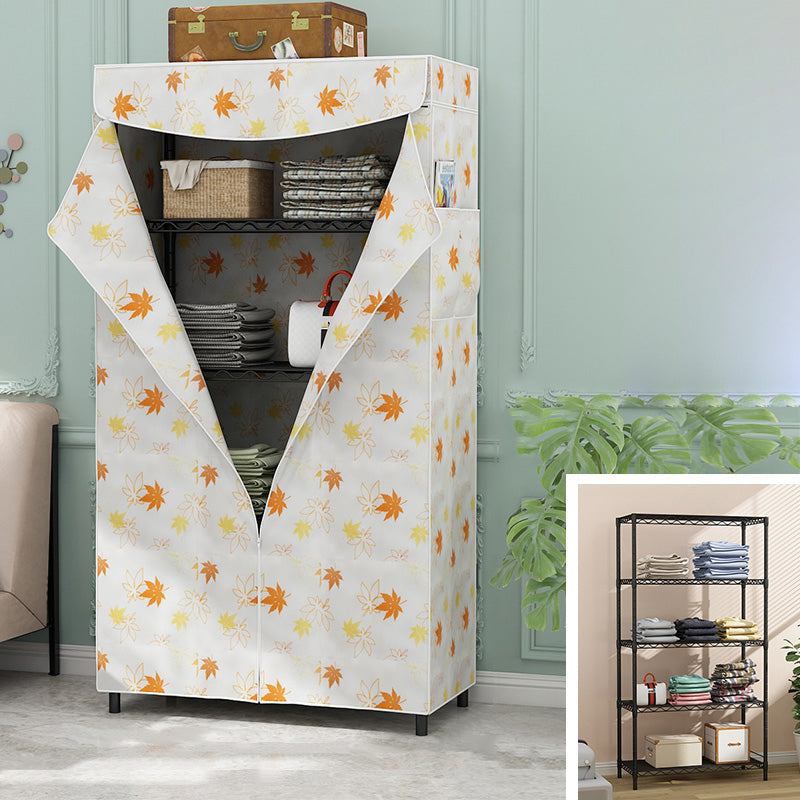 Modern Style Non-Hanging Armoire 4-Shelf Metal Wardrobe Closet