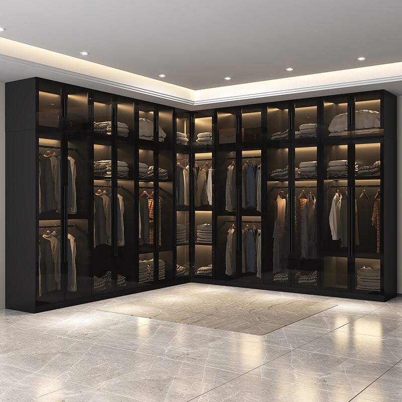 Modern Style Glass Wardrobe Black Colour Wardrobe Closet for Bedroom