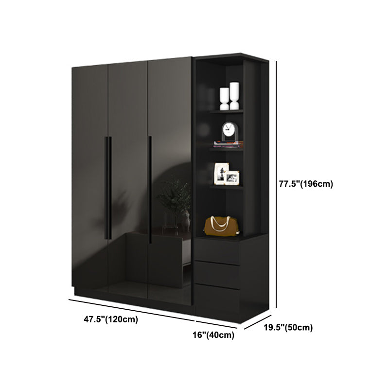 Modern Style Glass Wardrobe Black Colour Wardrobe Closet for Bedroom