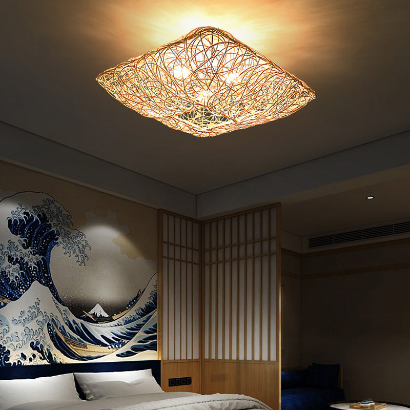 Asian Style Flush Mount Lighting Bamboo Ceiling Lamp for Living Room