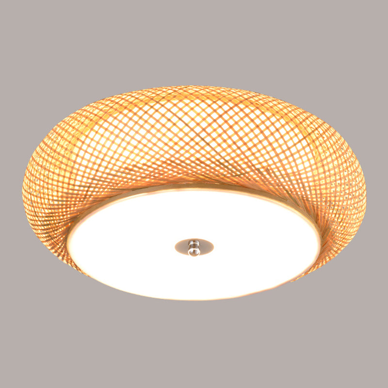 Asian Bamboo Flush Mount Lighting Rounded Drum Ceiling Lamp for Living Room