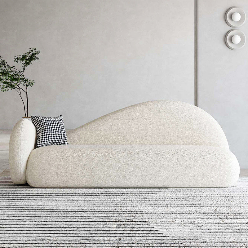 31.49" Wide Wool Curved Sofa White Contemporary Tuxedo Arm Sofa