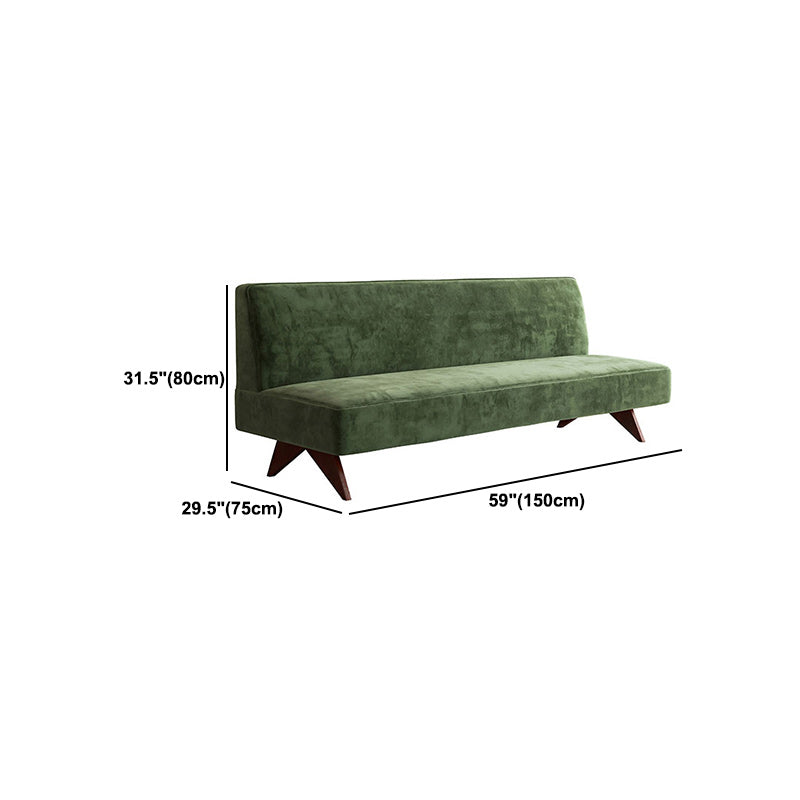Velvet 31.5-In H Living Room Sofa Walnut Armless Sofa in Green