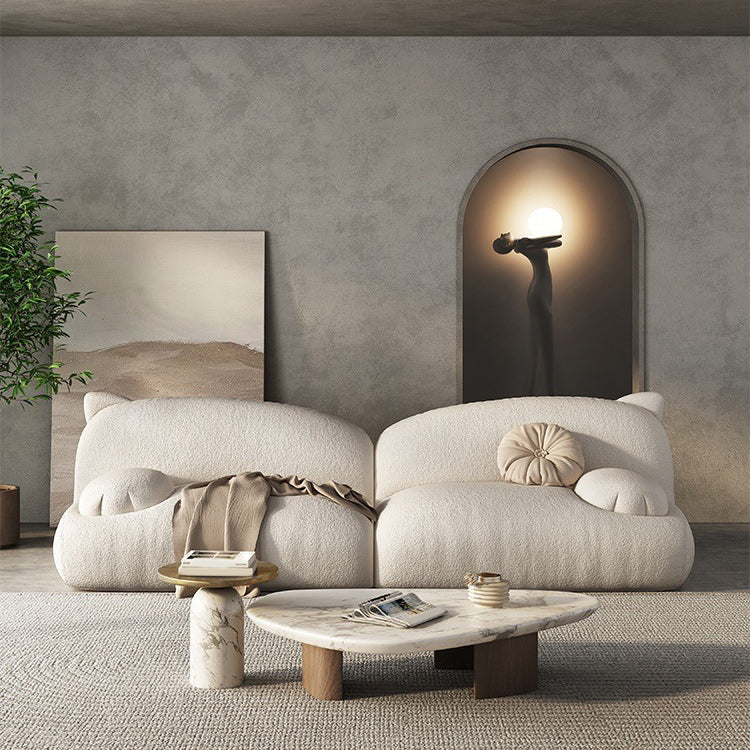 White Recessed Arm Sofa Contemporary Standard Sofa for Living Room, Apartment