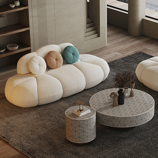 Contemporary Armless Sofa Wool Cloud-Shaped Seating in Cream
