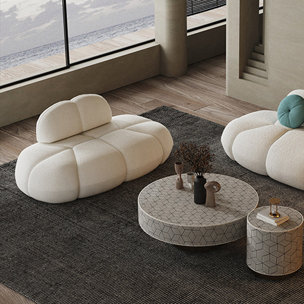 Contemporary Armless Sofa Wool Cloud-Shaped Seating in Cream