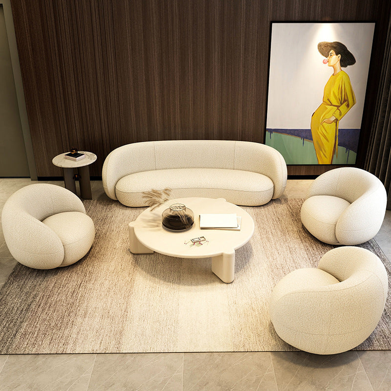Modern Simple Curved Sofa 29.53"h Sloped Arm Wool Sofa in White