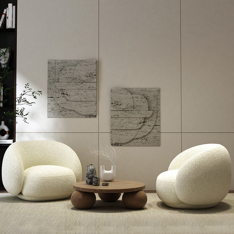 Modern Simple Curved Sofa 29.53"h Sloped Arm Wool Sofa in White